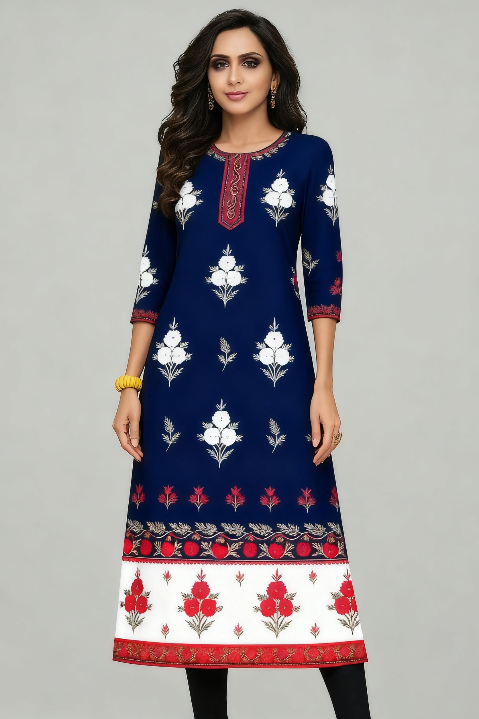 Ethnic Fashion Kurtis - Muçulmano kurt flores moda feminina confortável