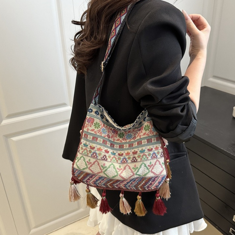 Ethnic Boho Fashion - Bolsa Transversal Feminina com Padrão Étnico