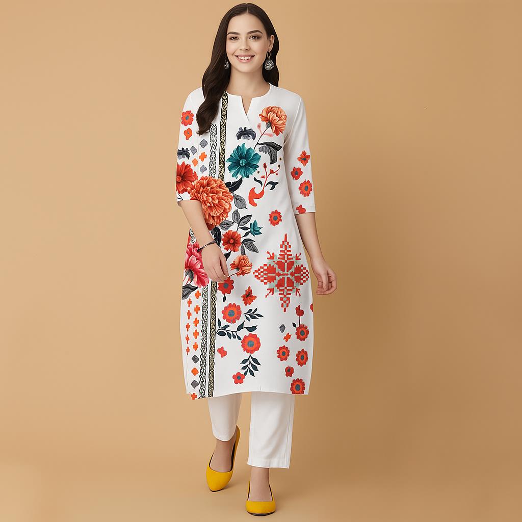 Ethnic Fashion Kurtis - Flores muçulmanas kurt natal feminino casual