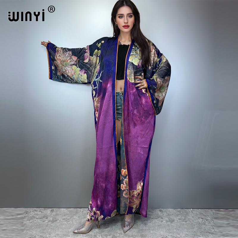 Kaftan Women Boho - Winyi quimono vestido estampado de alta